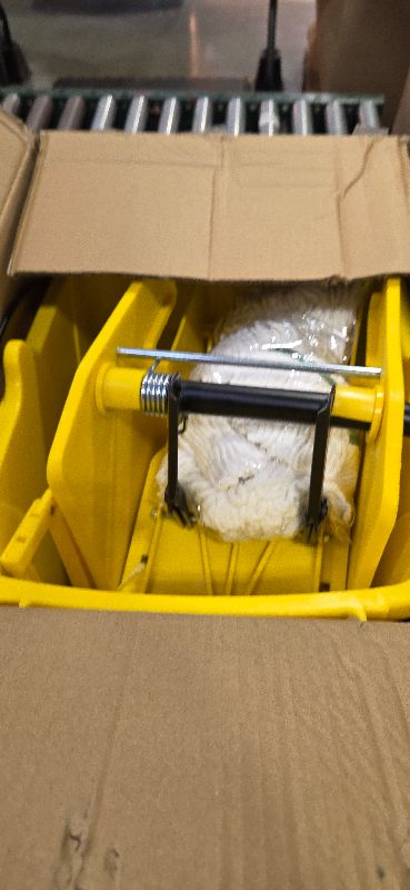 Photo 1 of 35QT Side-Press Mop Bucket and Wringer Combo on Wheels, Yellow,Including One Heavy Duty Industrial Mop and One Set Large Rubber Cleaning Gloves