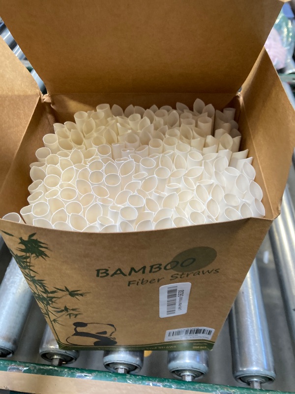 Photo 1 of 12mm Extra Wide Bamboo Jumbo Smoothie Straw for Slushie, 200 Pack Biodegradable Natural Plant Based Bamboo Fiber Straws Disposable Boba Bubble Tea Straws with End Sharp