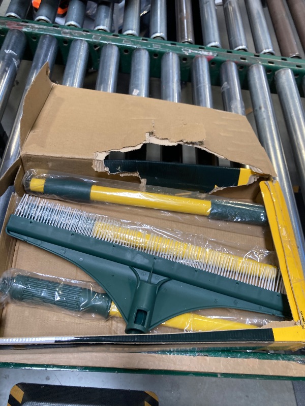 Photo 1 of Artificial Turf Rake with Steel Telescopic Handle, 32 to 55 Inch 3 Piece-Pole Easy Storage Design, Garden Hand Boom Rake for Artificial Grass, Carpet Pet Hair, Lawn Leaves and Debris Remove, Yellow