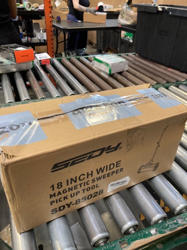 Photo 1 of 18-Inch Rolling Magnetic Sweeper with 9.5-inch Magnetic Trays, 45-Pound Capacity Telescoping Magnetic Pickup Lawn Sweeper, Adjustable Handle Pick-up Sweeper for Nails, Screws Workshop Garage Yard