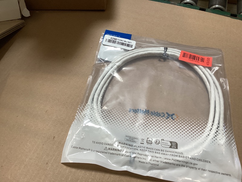 Photo 1 of Cable Matters 10Gbps Snagless Shielded Cat 6A Ethernet Cable - 10ft, Cat 6A Cable, Cat6A Cord, Ethernet Cord, White