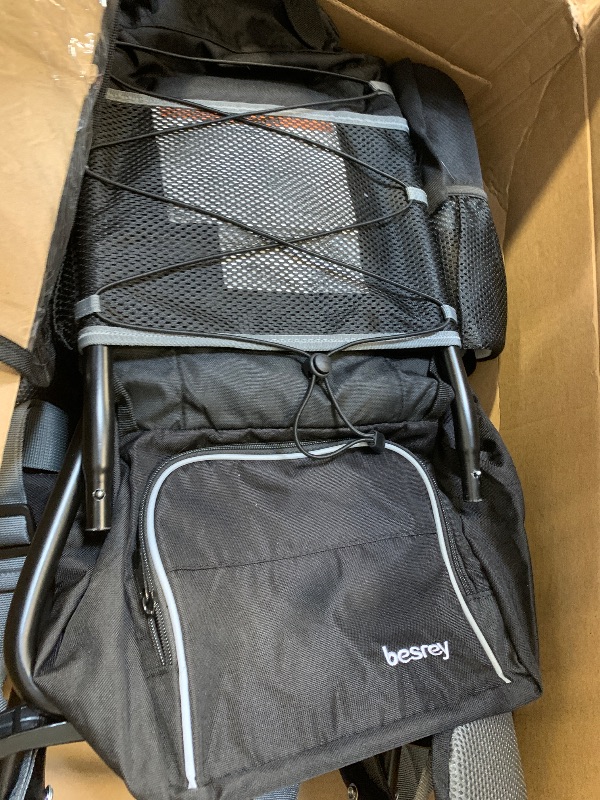 Photo 1 of besrey Baby Backpack Carrier, Toddler Hiking Backpack with Safety 3-Height Seat, Adjustable Straps&Waist Belt, Foldable Frame Lightweight Large Capacity Child Carrier for Hiking (Black)