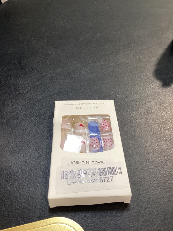 Photo 1 of 24Pcs Valentines Press on Nails Short Square Petite Pink Heart Fake Nails Valentines Day Nails with Glitter Design Cute Wave Point Full Cover Short False Nails for Women Acrylic Manicure Salon