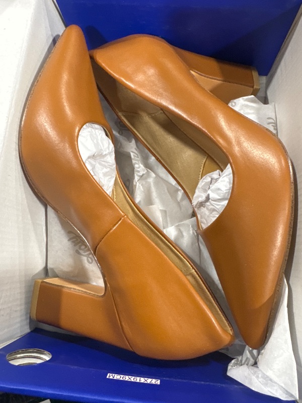 Photo 1 of Trary Brown Heels Women's Closed Pointed Toe Chunky Pumps Block High Heels Comfortable Slip-On Office Party Wedding Dress Shoes 3.54" Heels Size 6.5
