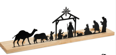 Photo 1 of Geelin Metal Nativity Sets for Christmas Decorations Black Modern Nativity Scene with Wooden Base Indoor Set for Xmas Home Indoor Mantel Tabletop Office Kitchen Table Shelf(Black)