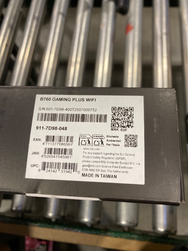 Photo 1 of MSI B760 Gaming Plus WiFi Gaming Motherboard (Supports 12th/13th/14th Gen Intel Processors, LGA 1700, DDR5, PCIe 4.0, M.2, 2.5Gbps LAN, USB 3.2 Gen2, HDMI/DP, Wi-Fi 6E, Bluetooth 5.3, ATX)