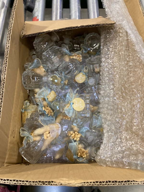 Photo 1 of 24 Set Holy Water Bottles Catholic Bulk Glass Baptism Favors for Guests Christian Water Container with Floral Organza Bags Bow for Holy Communion Gifts Church Wedding Baptism Decor (Blue, 24)