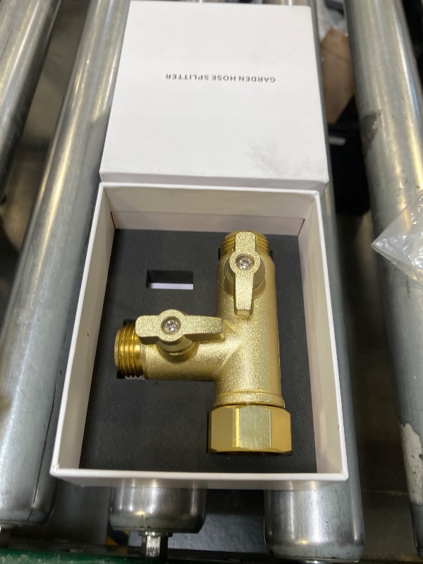 Photo 1 of SANTONG High Flow Solid Metal 2 Way ? Type Garden Hose Splitter with Shut-Off Valves, 360 Degree Rotation 3/4" Spigot Faucet Connectors with 2 Extra Silicone Washers