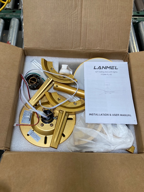 Photo 1 of LANMEL 42'' Ceiling Fan with Lights and Remote, Low Profile Modern Ceiling Fan Gold, 6 Speed, Reversible, 3000k-6000k LED, Quiet DC Motor for Indoor Outdoor Bedroom Living Room