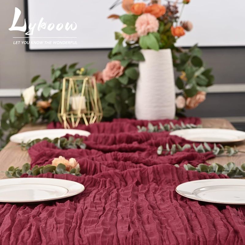 Photo 1 of  Burgundy Cheesecloth Table Runner 10ft 
