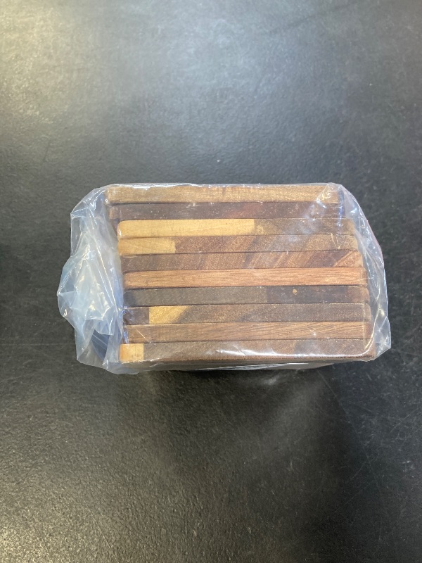 Photo 1 of 10 Pieces Unfinished Wood Coasters, 4 Inch Square Acacia Wooden Coasters for Crafts with Non-Slip Silicon Dots for DIY Stained Painting Wood Engraving Home Decoration