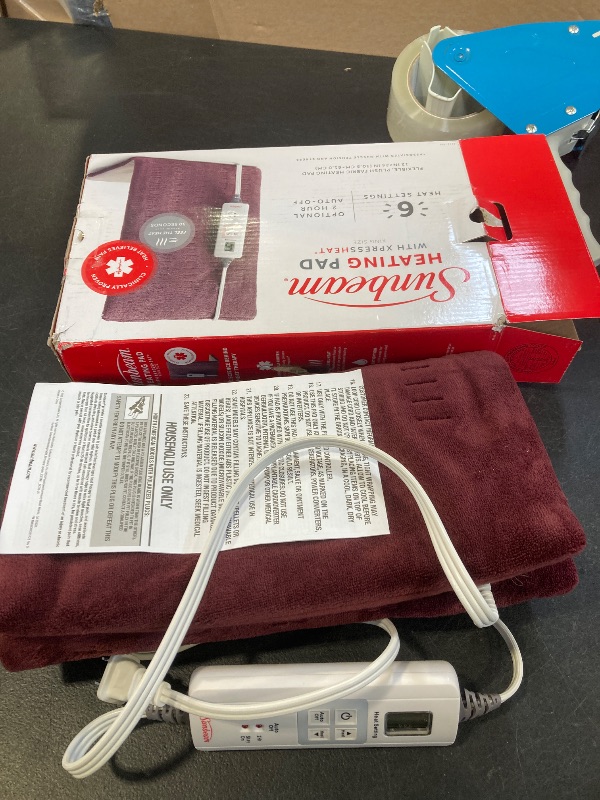 Photo 1 of Sunbeam XL Back Neck and Shoulder Heat Therapy 12 x 24 with Auto Shut Off 6 Settings Machine-Washable Comfortable Microplush Fabric - Burgundy