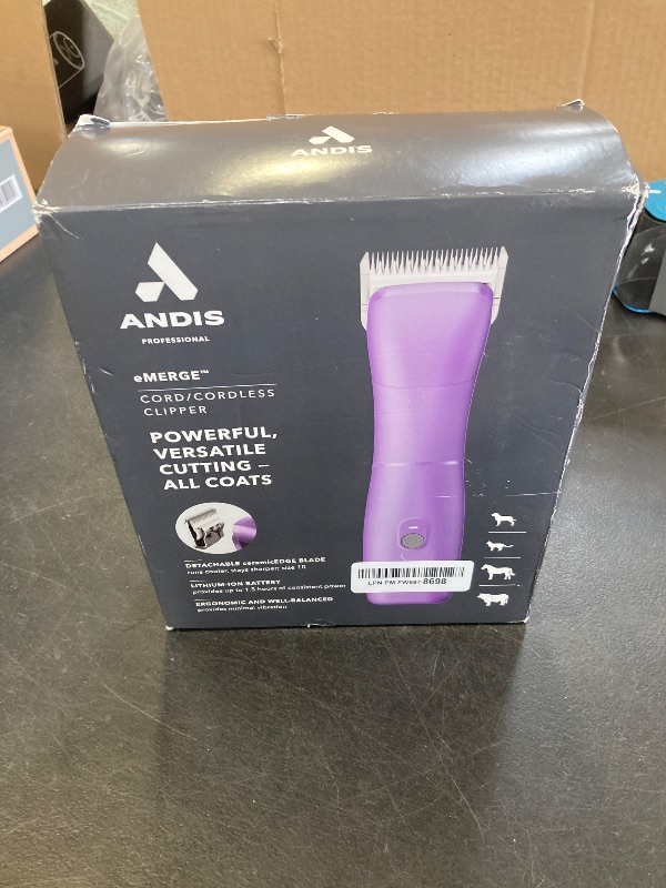 Photo 1 of Andis Emerge Lithium-ion Cordless Detachable Blade Dog Clipper, for All Coats & Breeds, Purple, 560489