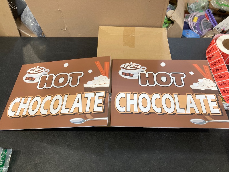 Photo 1 of * MISSING PARTS * Gilprop 6 Sets Hot Chocolate Signs, 1 Pcs 7 Feet Hot Chocolate Feather Flag Banner with Flagpole Kit, 5 Pcs 12"x16" Yard Signs & Stakes for Business, Market, Coffee Store Advertising Decor Supplies