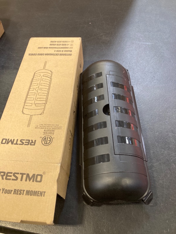 Photo 1 of RESTMO Outdoor Waterproof Connection Box, Weatherproof Electrical Extension Cord Cover, Safe Sealed Cover to Protect Extension Cables, Strip Light, Power Tool, Timers, Holiday Decorations, Black