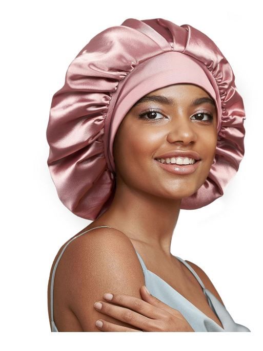 Photo 1 of 22 Momme 100% Real Mulberry Silk Bonnet for Sleeping Women, Large Hair Care Bonnet for Long Curly Hair, Double Layer Silk Wrap with Soft Elastic Band, Non-Slip Sleep Cap, Pink
