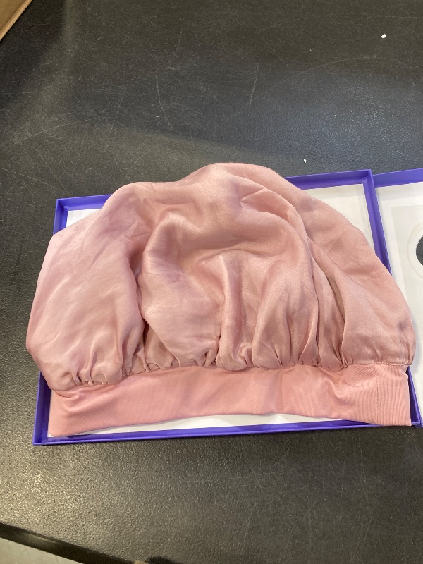 Photo 1 of 22 Momme 100% Real Mulberry Silk Bonnet for Sleeping Women, Large Hair Care Bonnet for Long Curly Hair, Double Layer Silk Wrap with Soft Elastic Band, Non-Slip Sleep Cap, Pink