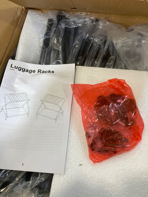 Photo 1 of AMHANCIBLE Luggage Rack, Set of 2, Foldable Suitcase Stands for Guest Room, Metal Luggage Holder with Storage Shelf for Bedroom, Hotel, Easy Assemble, Black HLR02BK