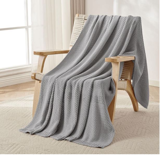 Photo 1 of Joydeco Chunky Cable Knit Throw Blanket, Lightweight 100% Cotton Soft Cozy Throw Twin Blanket for Couch Bed and Sofa, Rustic Breathable Farmhouse Blanket Gift for Women Men(Grey, 60"x80")
