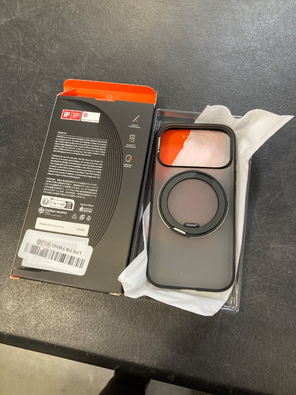 Photo 1 of TORRAS 360 Magnetic Stand for iPhone 17 Pro Case, [Fit for MagSafe] [Rotatable Ring Kickstand] [4X Mil-Grade Shockproof] Slim Phone Cover, Camera Button, Obsidian Black, Translucent, Ostand O3 Fitness