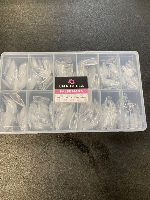 Photo 1 of UNA GELLA 504Pcs Medium Pointed Almond Nail Tips, Pre-shape Almond Gel Nail Tips Half Matte Full Cover Acrylic Clear Press on Fake Nails Tips for Nail Extension Nail Art DIY Salon 12 Sizes