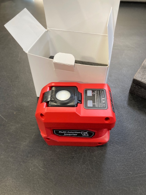 Photo 1 of 220W Azocek Power Inverter Compatible with Milwaukee 18V Battery, DC 18V to AC 110V Portable Power Station with 1 AC Outlet, 2 USB Ports & 1 Type-C Fast Charging, 400LM LED Work Light