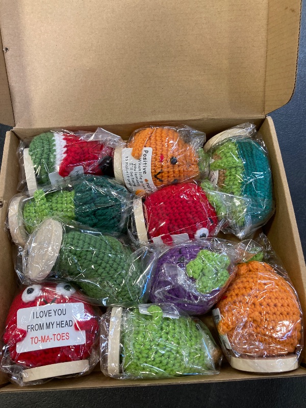 Photo 1 of 12PCS Emotional Support Crochet Pickle Fruits Positive Pineapple, Easter Basket Essentials for Teens - Easter Basket Stuffers Egg Fillers, Desk Decor Encouragement Gifts for Women Men Friends Coworker