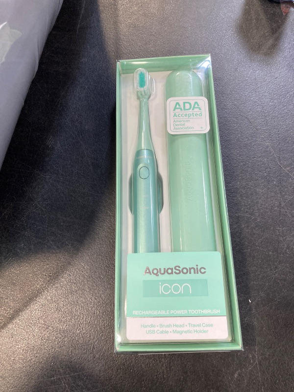 Photo 1 of Aquasonic Icon ADA-Accepted Rechargeable Toothbrush | Magnetic Holder & Slim Travel Case | 2 Brushing Modes & Smart Timers | Gentle Micro-Vibrations (Mint)