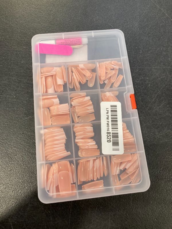 Photo 1 of 240pc Square Press on Nails Medium Fake Nails, White French Tips Nails Press on Nail Square Glue on Nail Nude Acrylic-Nail Medium Press-on Nail French False Artificial Fingernail with Glue Tab