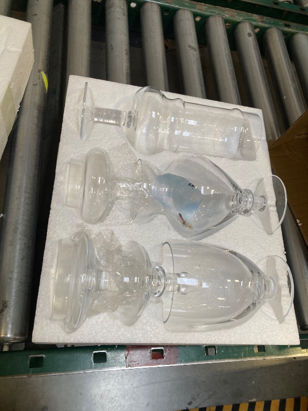 Photo 1 of 3-Pack Glass Apothecary Jars with Lids – Decorative Candy Storage Containers for Wedding, Buffet, Kitchen (H: 9", 12.5", 14")