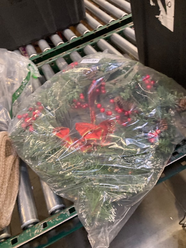 Photo 1 of Christmas Wreath Front Door Wreath - 24 Inch Pre-Lit Outdoor Wreaths for Front Door Battery Operated 55 White Lights Bulbs Christmas Decoration Wall Wreath Outside DiliComing