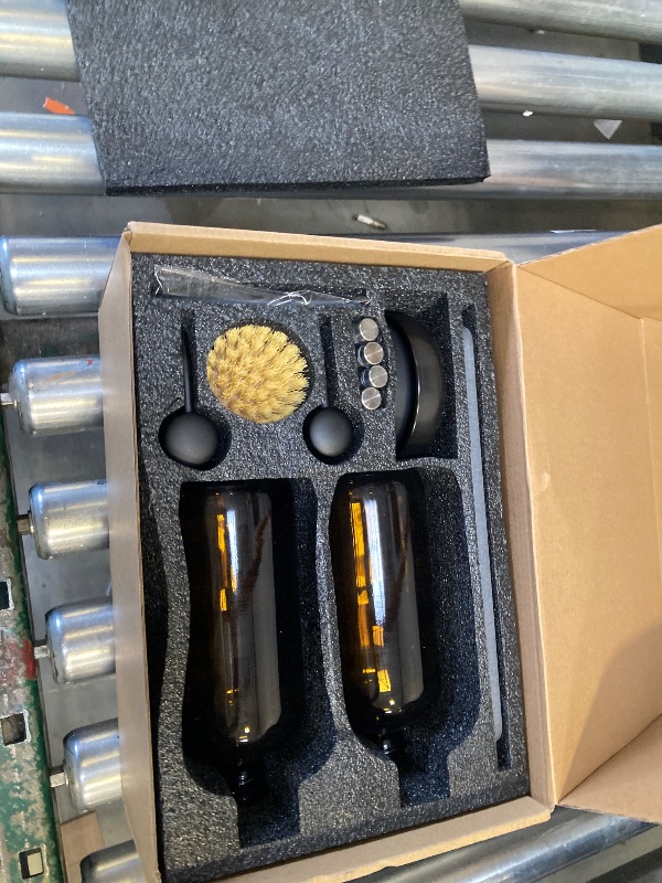 Photo 1 of [Luxury] Kitchen Soap Dispenser Set - 16OZ Amber Glass Bottle, Stainless Steel Pump, Instant Dry Tray, Waterproof Labels, Non-Slip Silicone Pad, and Dish Brush | Upgrade for Your Kitchen and Bathroom