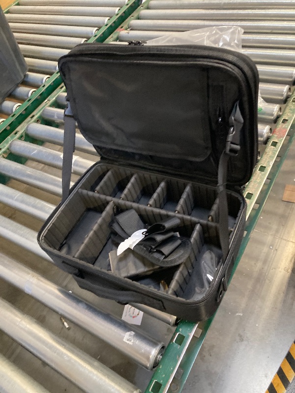 Photo 1 of Relavel Makeup Bag Travel Makeup Train Case 13.8 inches Large Cosmetic Case Professional Portable Makeup Brush Holder Organizer and Storage with Adjustable Dividers and Shoulder Strap Black