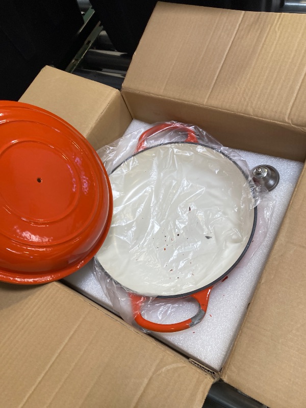 Photo 1 of 3 Quart Enameled Cast Iron Braiser, Non Stick Enameled Cast Iron Skillet with Lid, Dutch Oven Skillet with lid up to 500°F for Oven, Stove, Grill, Shallow Dutch Oven for Cook, Bake (Orange)