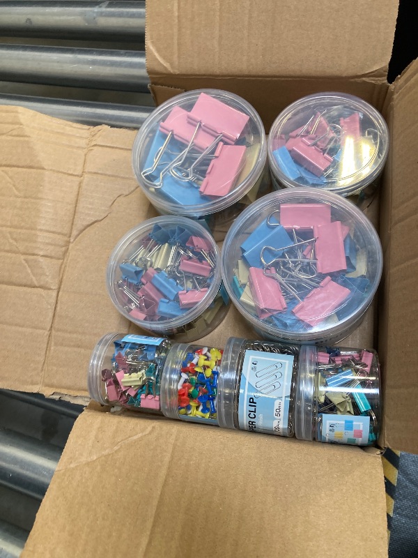 Photo 1 of WORPSON 408 PCS Binder Clips Paper Clamps Assorted Sizes and Push Pins, Binding Paperwork Clamp Bulk, School Teachers Office Supplies (Multicolor)