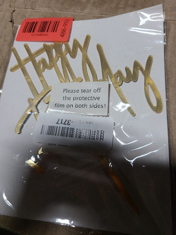 Photo 1 of 1PCS Gold Birthday Cake Topper, 5.3 x 7.2 Inches Acrylic Happy Birthday Cake Sign, Glitter Mirror Cake Topper Decorations for Anniversary, Bridal Shower, Birthday Party Supplies?