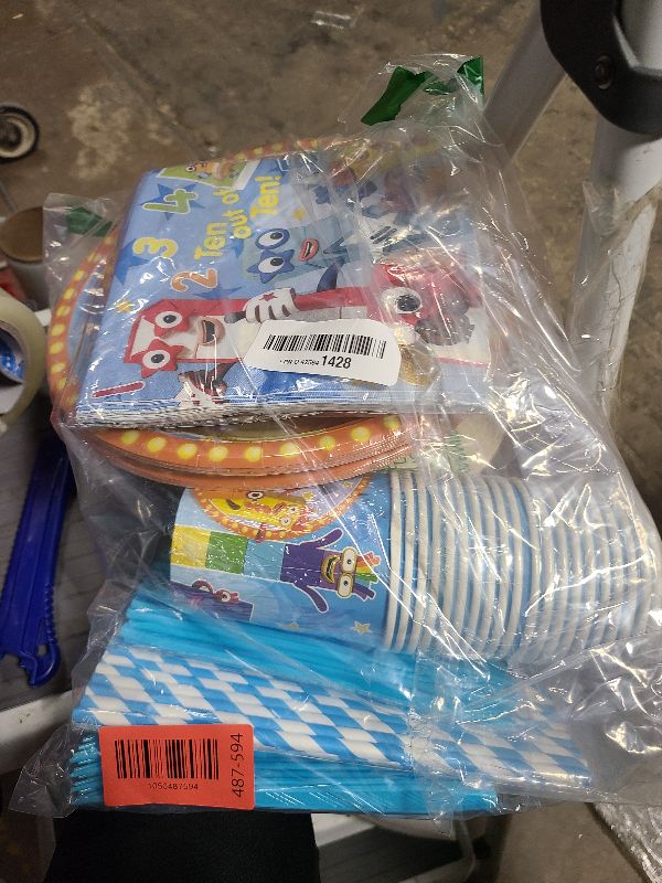 Photo 1 of 141pcs Number Blocks Birthday Tableware Decorations Party Plates Cups Soccer Theme Napkins Number Blocks Tablecloth for Number Blocks Party Decoration