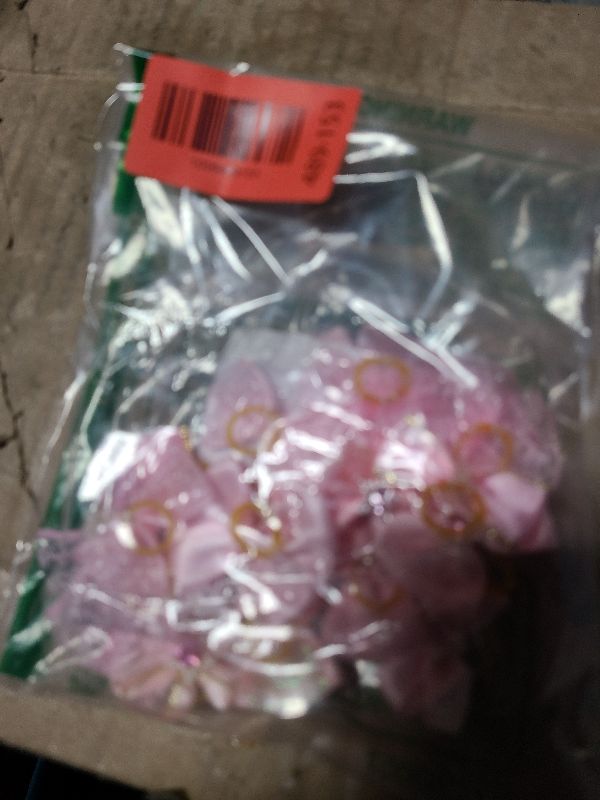 Photo 1 of 20 PCS Cute Dog Hair Bows with Rubber Bands Elastic Handmade Mix Style Lace Rhinestone Pearls for Furry Puppy Cat Pet Girl, Pink