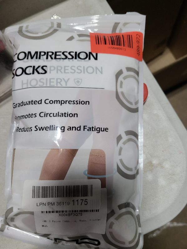 Photo 1 of +MD 2 Pairs Compression Socks for Women & Men Medical Grade 20-30 mmHg, Open-Toe knee High Stocking, Support for edema, Varicose Veins, Nude, X-Large