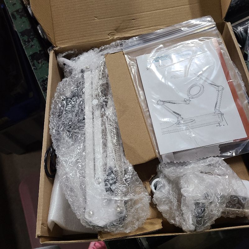 Photo 1 of 10X Magnifying Glass with Light and Stand, 2-in-1 Desk Lamp & Clamp Light, 5 Color Modes, Brightness Stepless Dimmable LED Lighted Magnifier Hands Free, Magnifier Lamp for Crafts - White