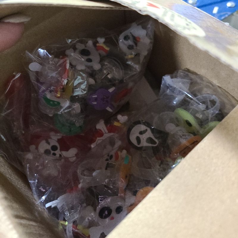 Photo 1 of 118 PCS Halloween Party Favors Bulk, 80 Rings, 14 Brooches, 12 Necklaces, 12 Bracelets,Halloween Toys for Kids, Glow in the Dark Toys, Bulk Halloween Goodie Bag Fillers, Halloween Party Supplies