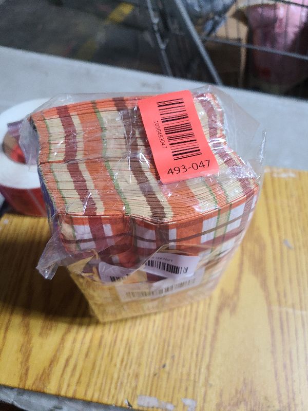 Photo 1 of ?Quera 100 Pack Fall Guest Napkins Pumpkin Spice Plaid Autumn Paper Hand towels Thanksgiving Party Supplies Disposable Bar Napkins for Thanksgiving Party, Engagement, Baby Shower, Celebration