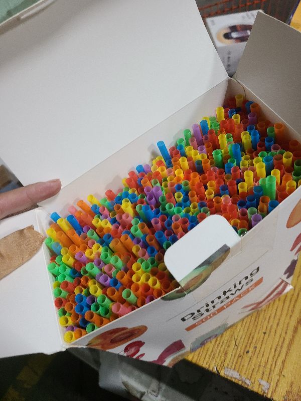 Photo 1 of [500 Pcs] Bendy Colorful Disposable Plastic Straws - 10.25" Long 0.23" Diameter Flexible Bulk Drinking Straws