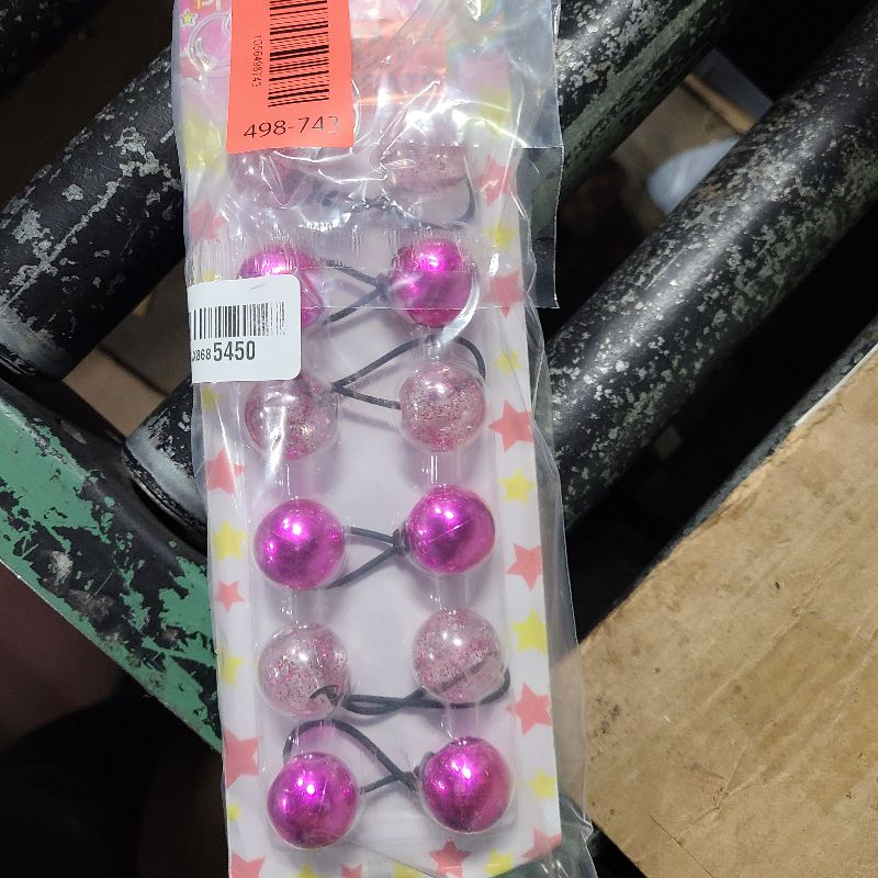 Photo 1 of 12 Pcs 25mm Hair Ties Hair Accessories for Girls Glitter Galactic Hair Ties with Balls Bubble Twinbead Ponytail Holders (Pink)
