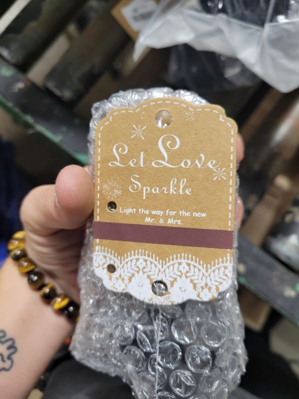 Photo 1 of 100pcs Rustic White Lace Wedding Sparkler Tags with Match Holder and Striker Send Off Exit Tags for Wedding, Kraft Paper