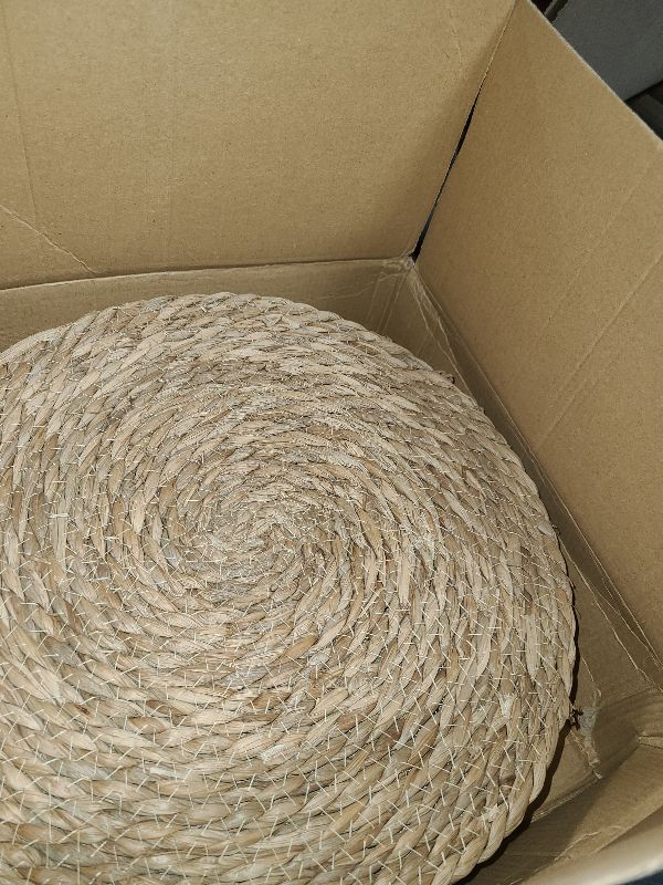 Photo 1 of 13 Inch Woven Placemats Set of 12, Rustic Round Placemat for Dining Table, Boho Jute Chargers for Dinner Plates, Thanksgiving Christmas Farmhouse Decor, Water Hyacinth Wicker Rattan Braided Place Mats