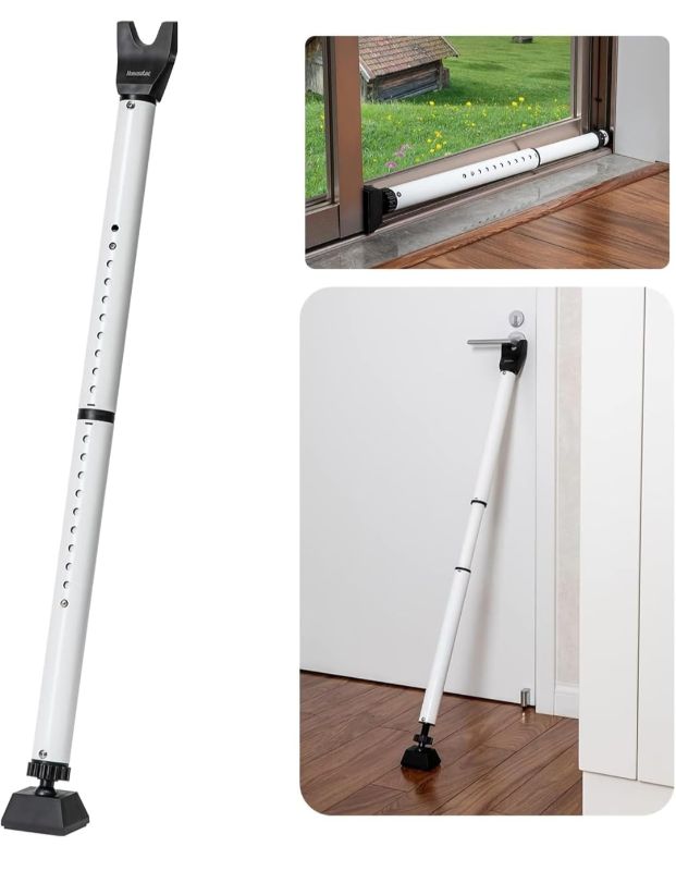 Photo 1 of 2-in-1 Door Security Bar & Sliding Patio Door Stopper Security Jammer Bar Child Proof Adjustable Constructed of High Grade Iron Window Doors Security Bars, White