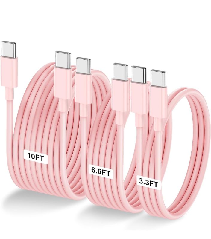 View 1 of 2-Pack Pink [3.3FT+6.6FT+10FT] 60W USB C to USB C Cable, Type C Fast Charging Cable for iPhone Air 17 16e 16 15 Pro Plus Pro Max?for Galaxy S25, for iPad Pro/Air/mini, for MacBook Pro/Air and More
