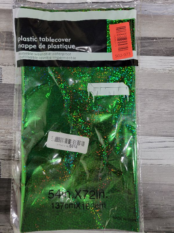 Photo 1 of 2 pcs Green Holographic Tablecloth 40" x 108" Christmas Table Cloth Shimmer Shining Plastic Metallic Table Cover for Jungle Safari St. Patrick's Day Baby Shower Birthday Party Decoration Supplies