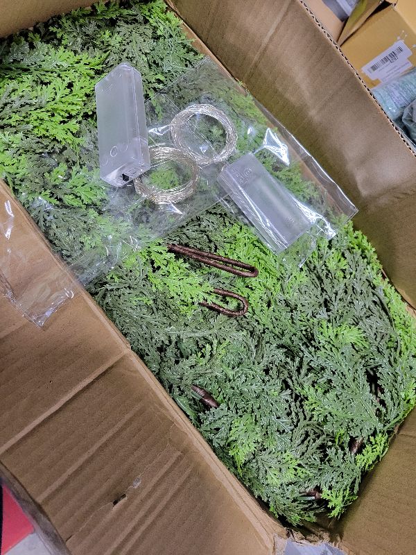 Photo 1 of ?2 Pcs? 9FT Cedar Garland with Lights, Prelit Christmas Garland Artificial Realistic, Real Touch Pine Christmas Garland for Mantle Stairs Outdoor Decoration, Battery Operated Faux Greenery Garlands